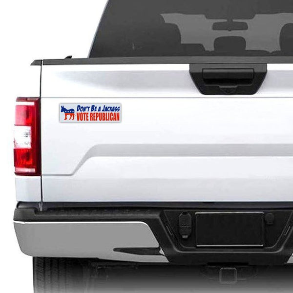 Don't Be A Jackass Vote Republican on a white truck
